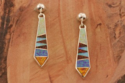 Calvin Begay Fire and Ice Opal Sterling Silver Post Earrings